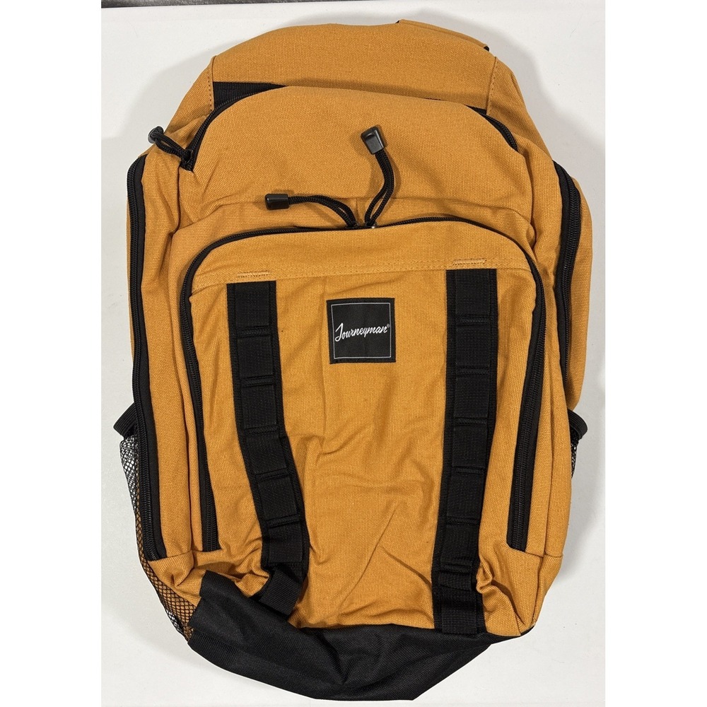 Journeyman Multi Compartment Backpack Gold Black Canvas Bag 16x11x6"